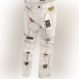 Mens GOLD LEAF moto jeans US ARMY patches 32 X 32 UNIQUE RARE HARD TO FIND